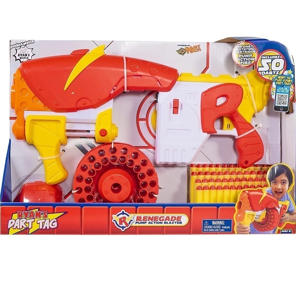 NEW Ryan's World Foam Dart Tag Renegade Pump Action Barrel Blaster- 80 Darts